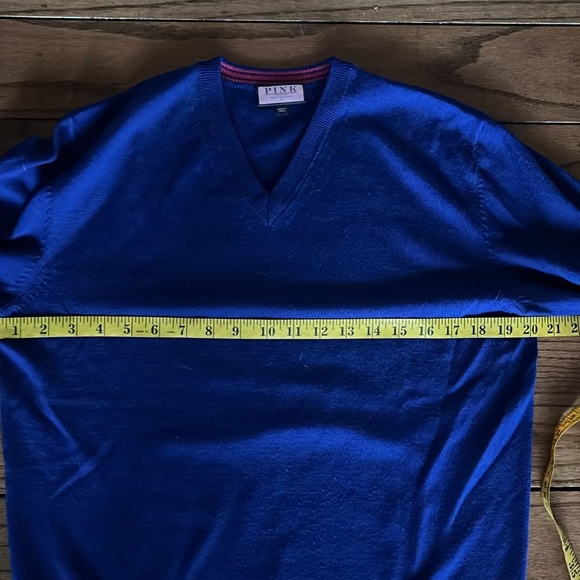 Thomas Pink Blue Men's V Neck Sweater Merino wool Size S - Picture 6 of 8